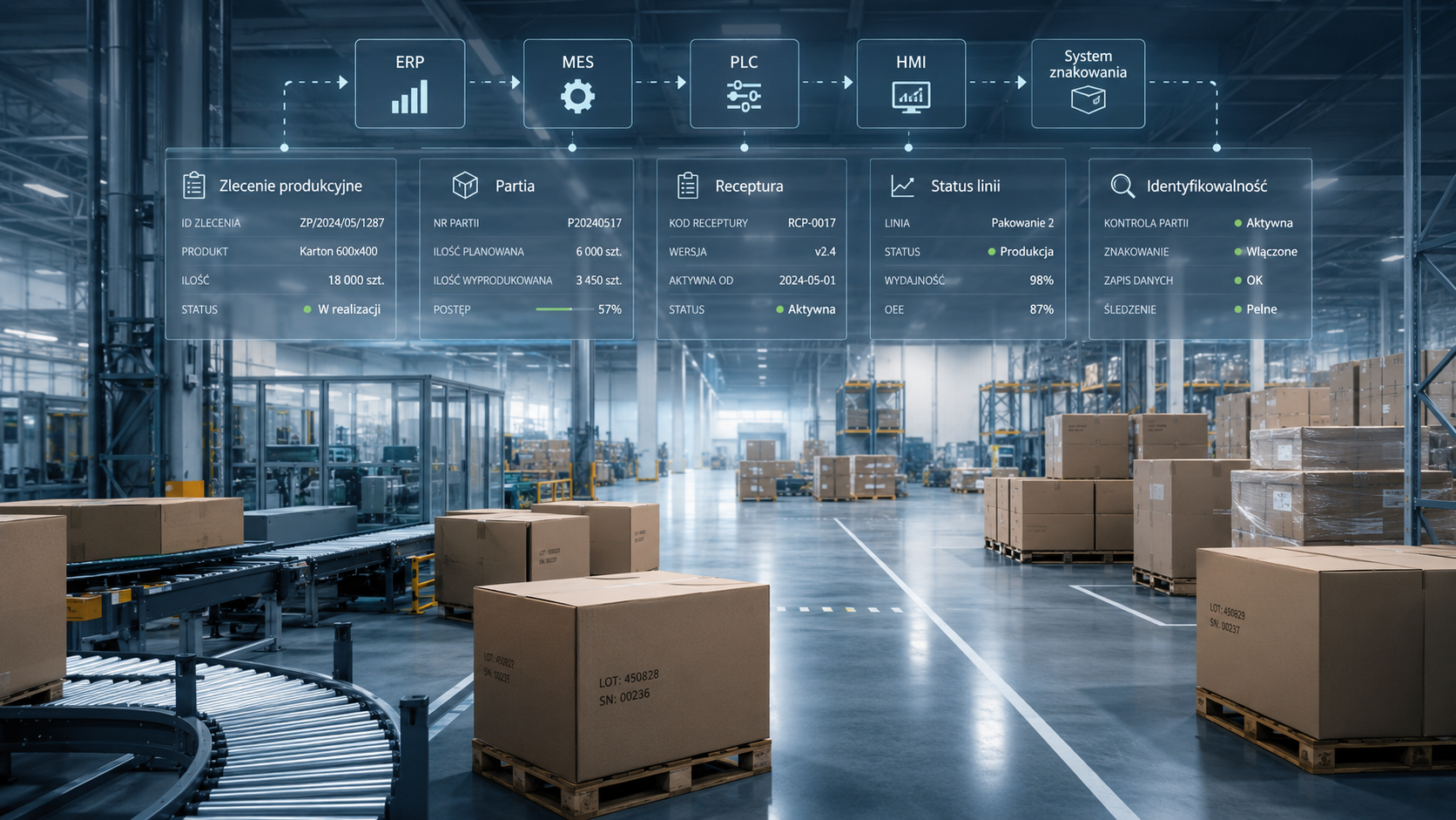 Automatyzacja produkcji i znakowania z wykorzystaniem ERP MES PLC i HMI