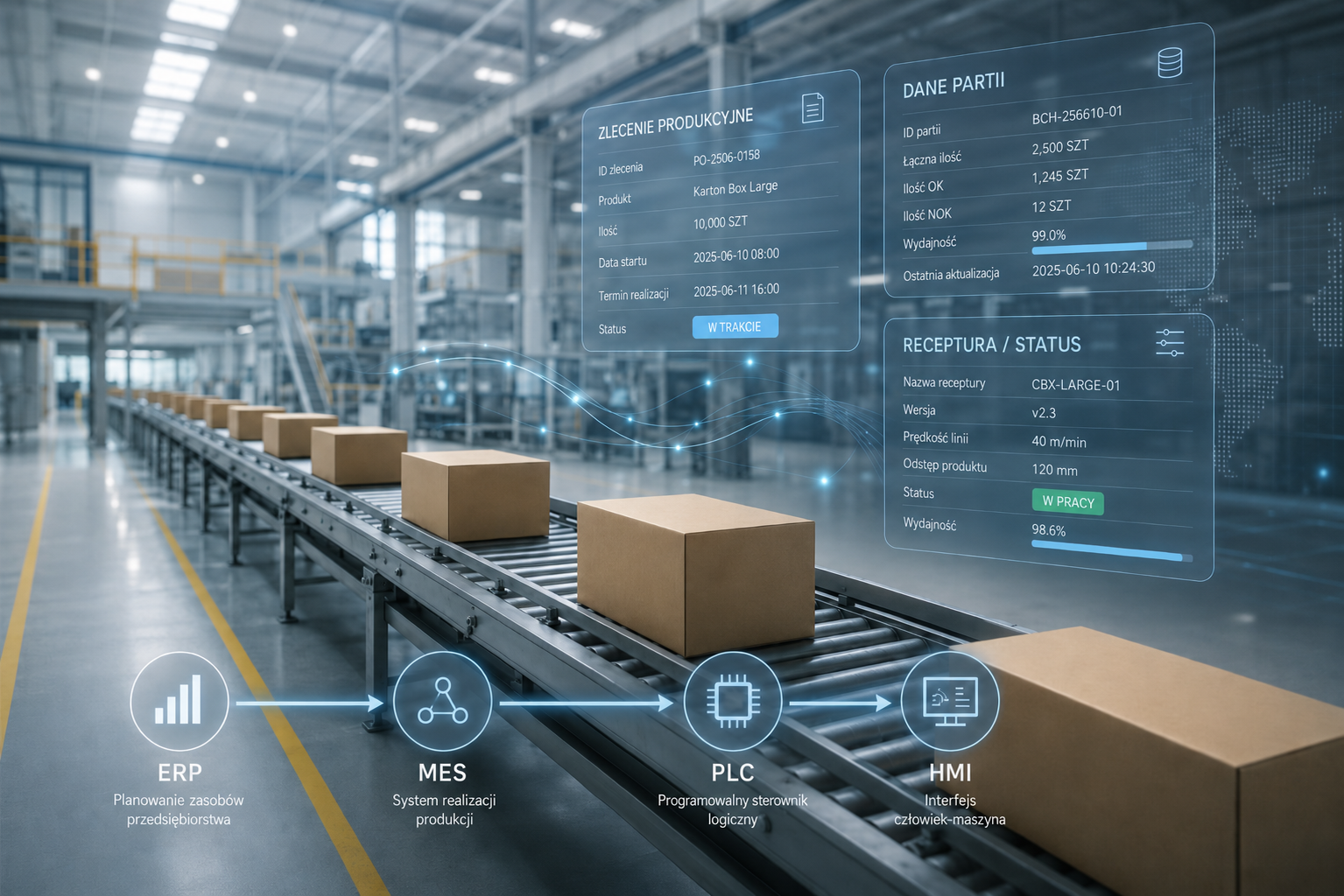 ERP MES PLC HMI – zarządzanie zleceniem partią i recepturą produkcyjną